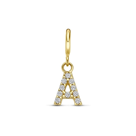 Amulett 9k slotbedel met zirkonia letter A