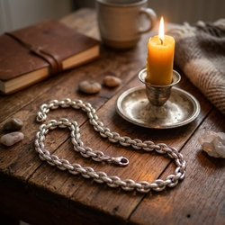 Vintage zilveren collier brede schakel