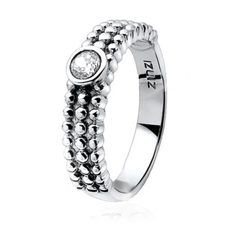Zilveren ring parelrand met wit zirconia zir798
