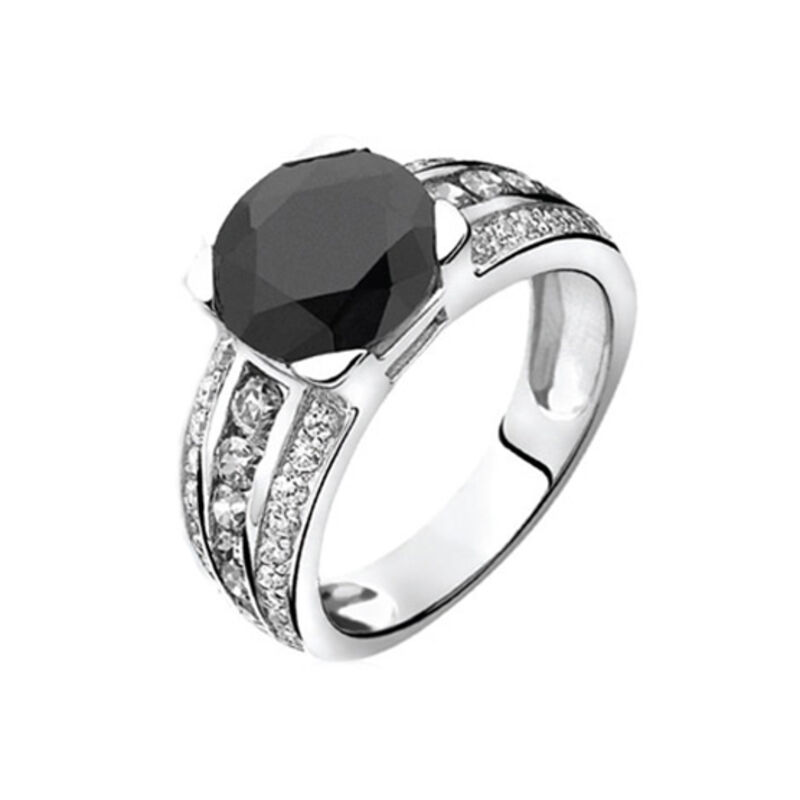 werkzaamheid verkorten hypotheek Zilveren ring multilook met grote zwarte zirkonia - Zinzi Zir711