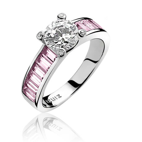 Zilver ring met roze scheen en wit zirkonia ZIR775r Zinzi