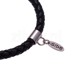 zwart leren armband met zilver donut Side