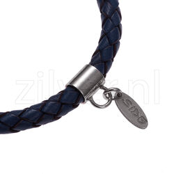 Gevlochten blauw leren armband zilveren slot