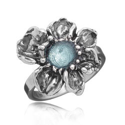 Zilveren ring Orchidee blauw zirkonia Raspini