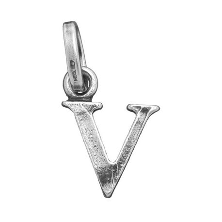 Zilveren letter V hanger of bedel raspini