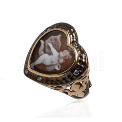 Gezwart zilver ring verguld met Camee Engel Diluca