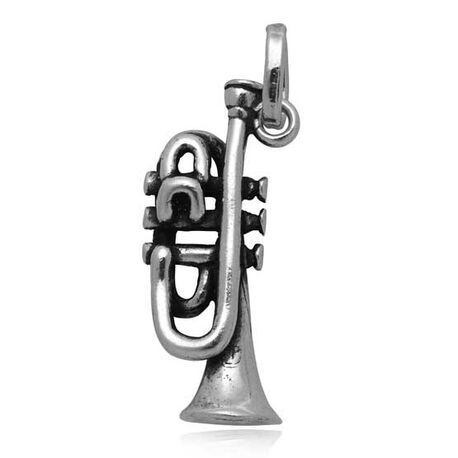 Zilveren raspini hanger of bedel Trompet