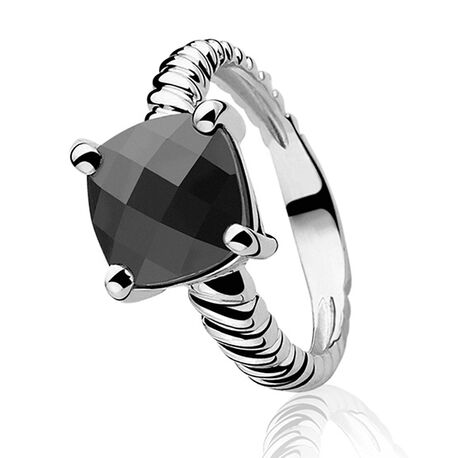 Zilver ring vierkant zwart zirkonia Zinzi zir936z