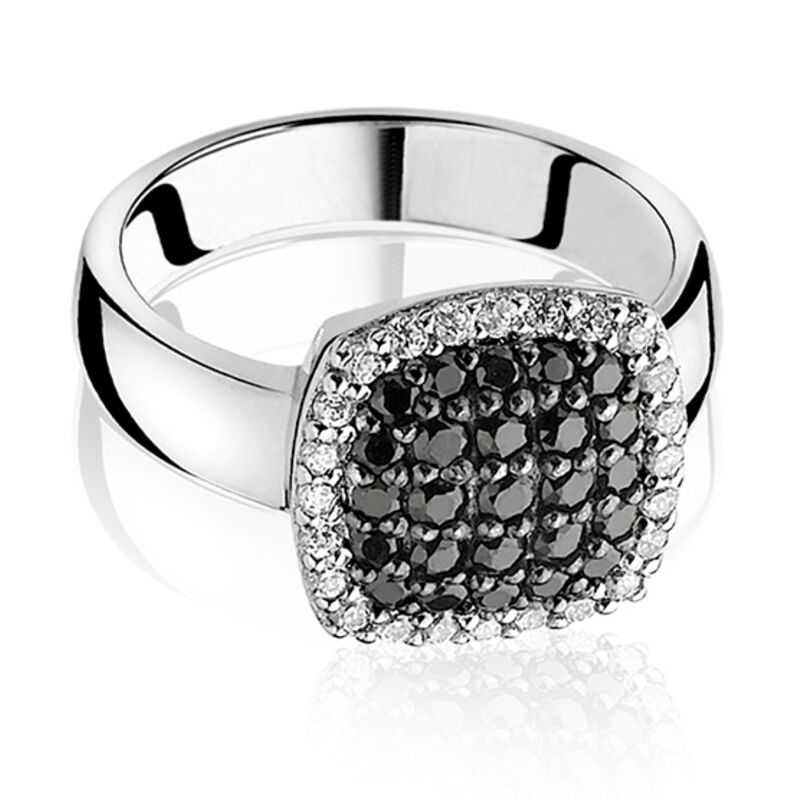 Zinzi Ring Zwart Wit Zirkonia Zir887