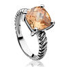 Zilver ring gedraaid patroon met champagne zirkonia ZInzi zir937c