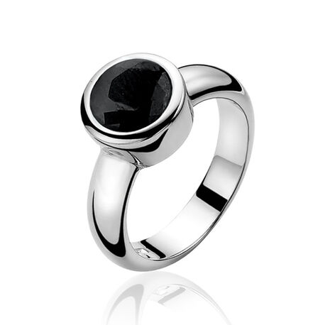 Zilveren ring rond zwart zirkonia ZIR050z Zinzi
