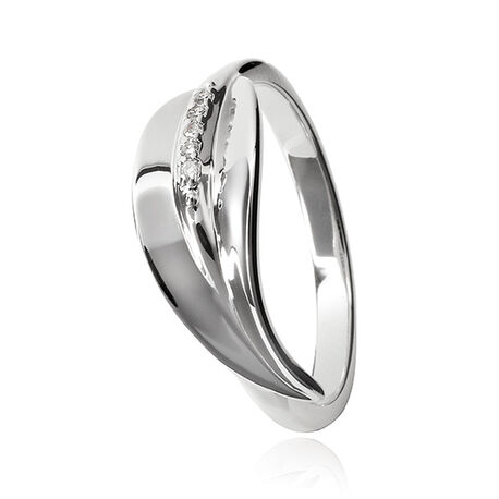 Zilveren ring bladvorm met diamantjes Hot Diamonds