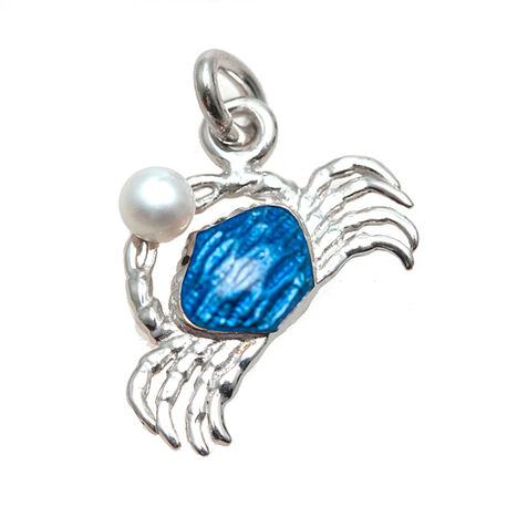 zilveren bedel blauwe krab met parel NIcole Barr
