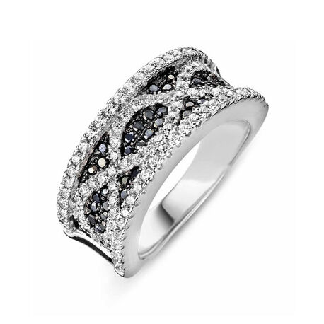 Zilver ring zwart en wit zirkonia Silver Rose