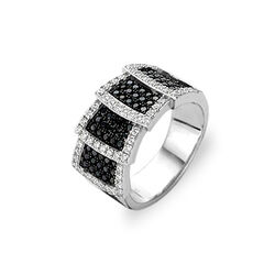Zilver ring zwart met wit zirkonia Silver Rose
