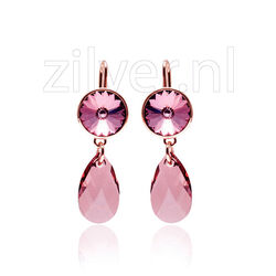 Rosé oorhangers roze paars Kristal