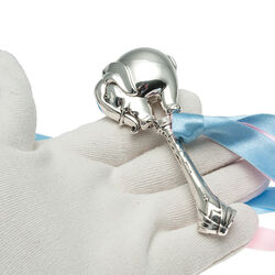 Zilveren rammelaar olifant met handvat en lint