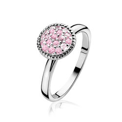 Smalle zilveren ring met rond roze zirkonia ZIR930f Zinzi