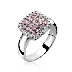 Zilver ring met vierkant roze en wit zirkonia ZIR887r Zinzi