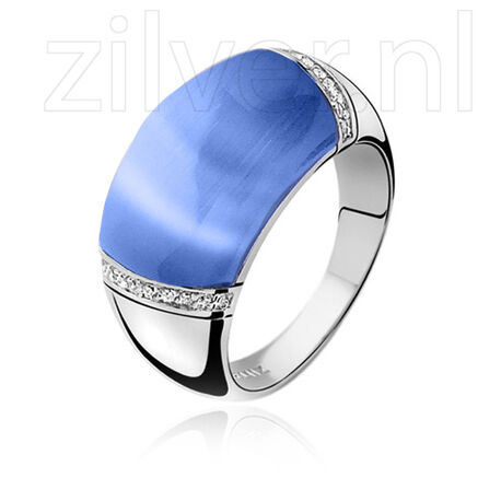 Zilveren ring blauw cat eye ZInzi ZIR794a