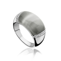 Zilveren ring grote grijze cat eye zirkonia ZInzi ZIR794g