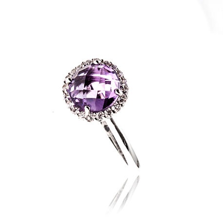 Zilver ring met amethist en zirconia