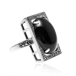 Zilveren ring met onyx en markasiet