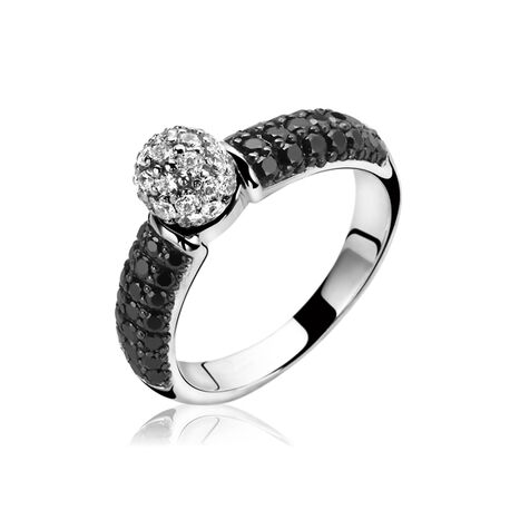 Zilveren ring zwart met wit zirkonia Zinzi zir1014z