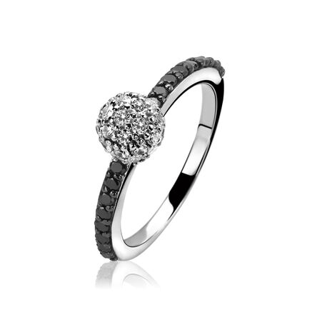 Zilver ring zwart wit zirkonia ZIR1015z Zinzi