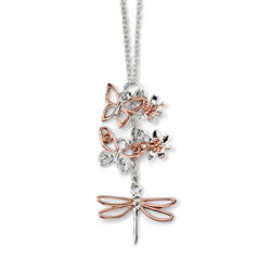 Zilver kettinkje met hanger vlinder bloem en libelle