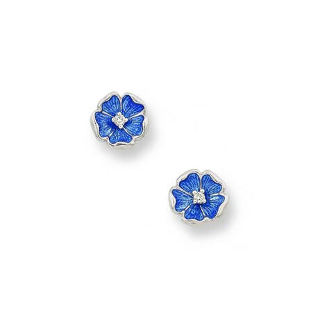 Zilver oorbellen bloem blauw  met diamantje Nicole Barr