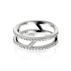 Zilveren ring twee banen met zirconia ZInzi ZIR1154z