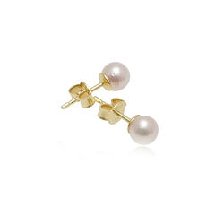 Gouden oorstekers wit Akoya pareltje 6 mm