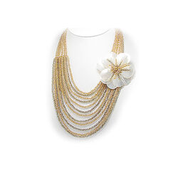Collier kristal met parelmoer bloem zilver slot