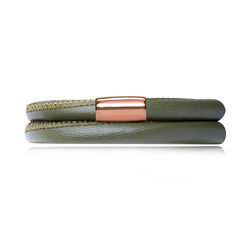 Endless dubbele leren armband Olive met rosévergulde sluiting 38cm