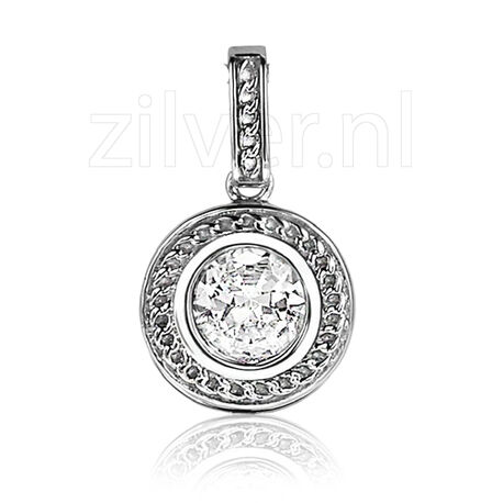 rond zilver hangertje met zirkonia zih1187 zinzi
