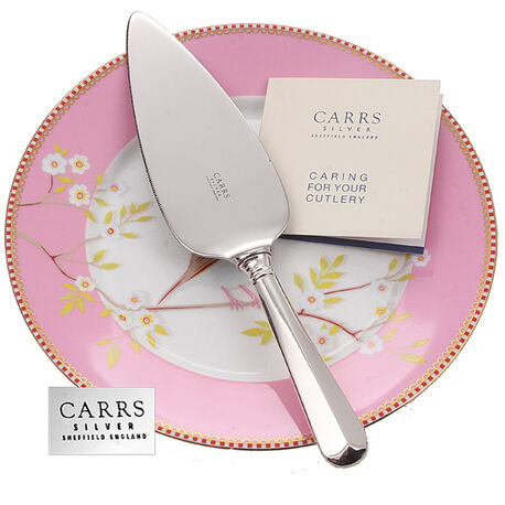Taartmes taartschep met kartels zilveren heft Carrs graveerbaar