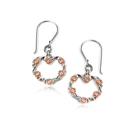 Zilver oorhangers hart bloem rosé Elements