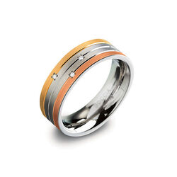 Boccia titanium ring tricolor drie briljantjes 0135-02