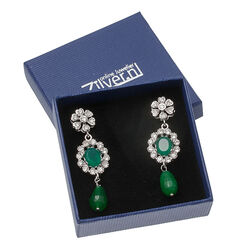 Zilver oorbellen groen agaat en strass