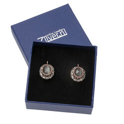 Verguld zilver oorbellen grijs cat eye strass