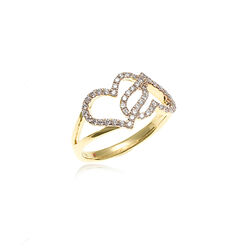 Gouden ring twee verbonden harten met briljant