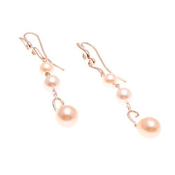 Roségouden oorbellen lang met zalmroze parels