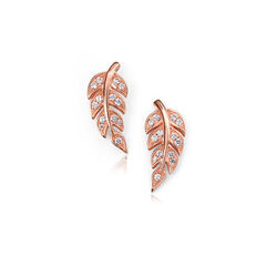 Roséverguld zilver oorbellen blad met zirkonia Elements