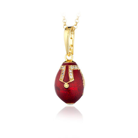 Verguld zilver ei hanger rood emaille F054 Tatiana Fabergé