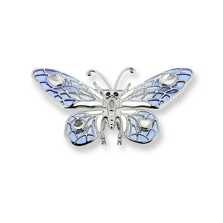 zilveren vlinderbroche blauw emaille en edelstenen