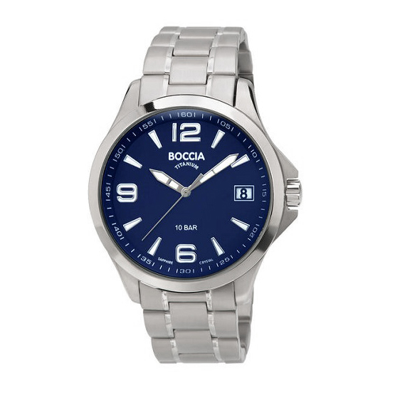 Heren horloge met leren horlogeband en blauwe wijzerplaat
