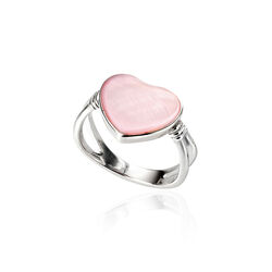 Zilveren ring met hartje van roze parelmoer Beginnings