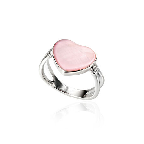 Zilveren ring met hartje van roze parelmoer Beginnings