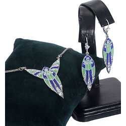 Ketting met oorbellen blauw en groen met swarvoski GL Timeless Classics